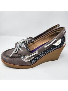 Sperry Women's Wedge Boat Shoes with Sequin Detail Size 9